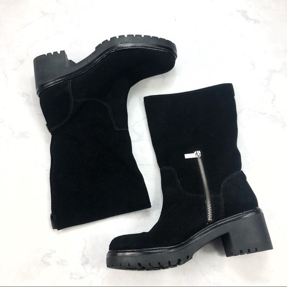 [MK] Black Suede Heel Boots - Picture 1 of 4